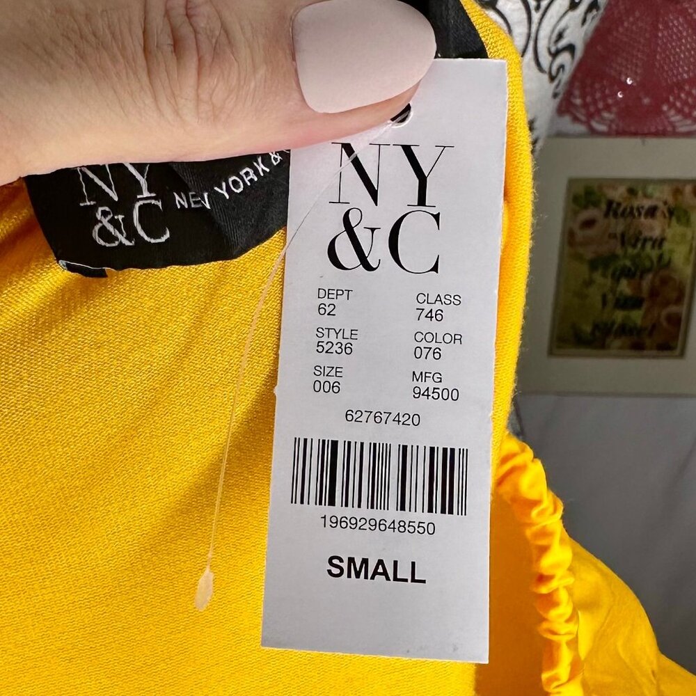 NWR NY & Co. Yellow Belted Square-Neck Poplin Short Romper Size S - Picture 10 of 12